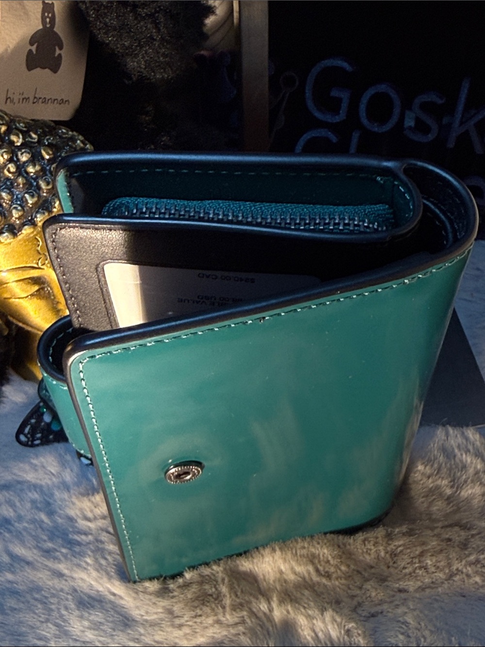 COACH Teal Corner Zip Compact Leather Snap Wallet - Picture 4 of 12
